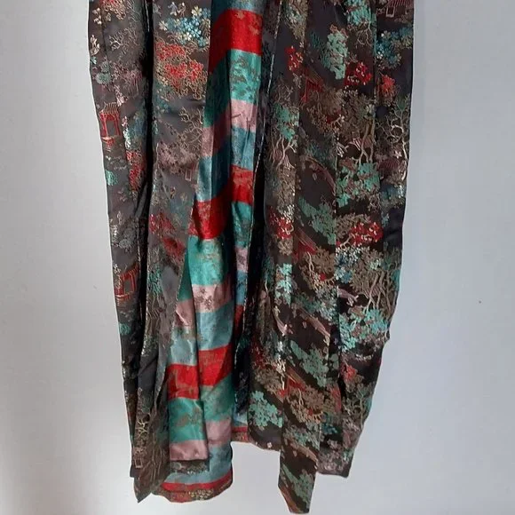 Longevity Hangzhou China Vintage Brocade Asian Print Long Kimono Style Robe - Picture 7 of 10